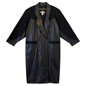 VTG 90’s Sarah Taylor Leather & Leopard Print Long Coat – Size L HolidayGift